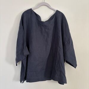 Pure Jill Lagenlook Navy Linen Top